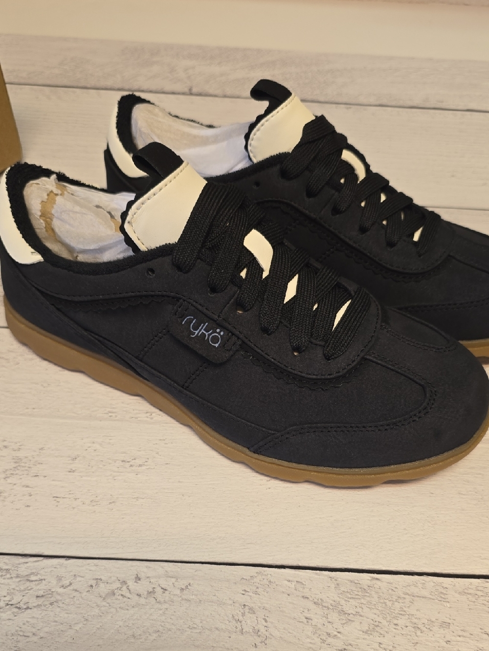 Ryka Black and White Sneakers with Gum Sole